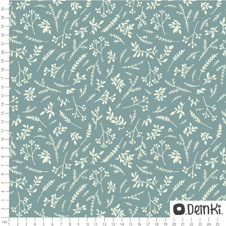 Bio Webware Stoff  - Blätter und Zweige Grün - Deinki, grün, Wald, Bäume, 100% Bio-Baumwolle