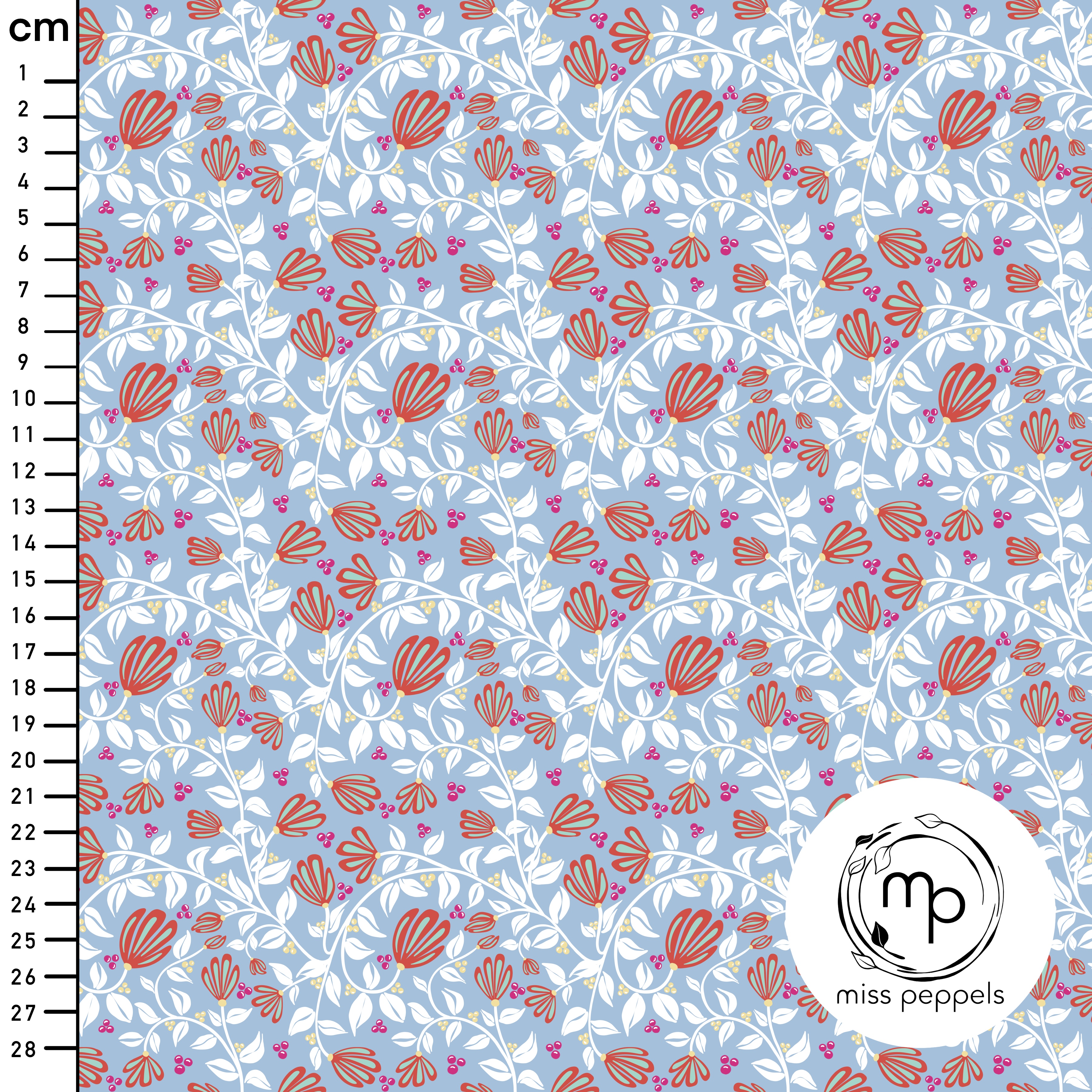 Bio Stoff  - Ranken C - misspeppels, blau, Floral & Blumen