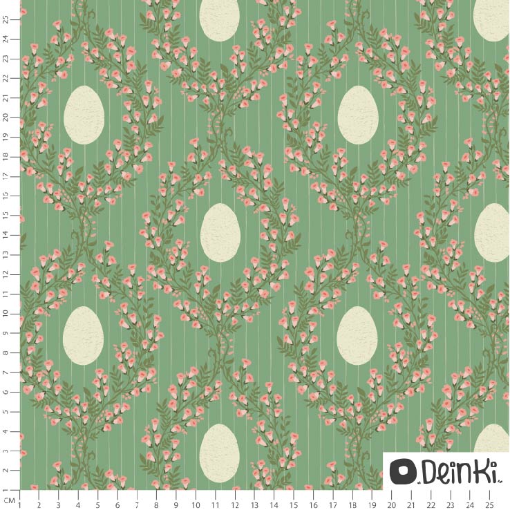 Bio Webware Stoff - Blumige Ostereier - Deinki, Ostern, creme, grün, 100% Bio-Baumwolle Bio Webware Stoff - Blumige Ostereier - Deinki, Ostern, creme, grün, 100% Bio-Baumwolle