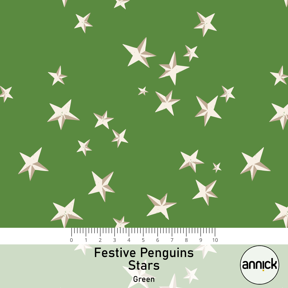 Bio Stoff - Festive Penguins Stars green