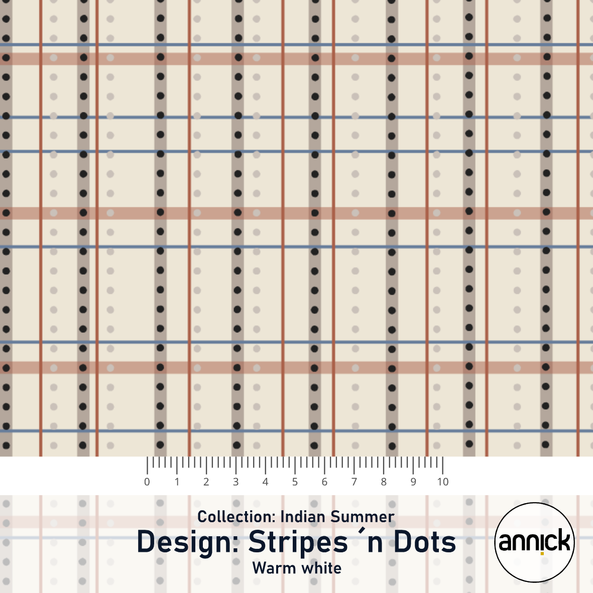 Bio Stoff  -  Indian Summer Stripes n Dots Warm White  - Annick, Streifen, creme, Herbst