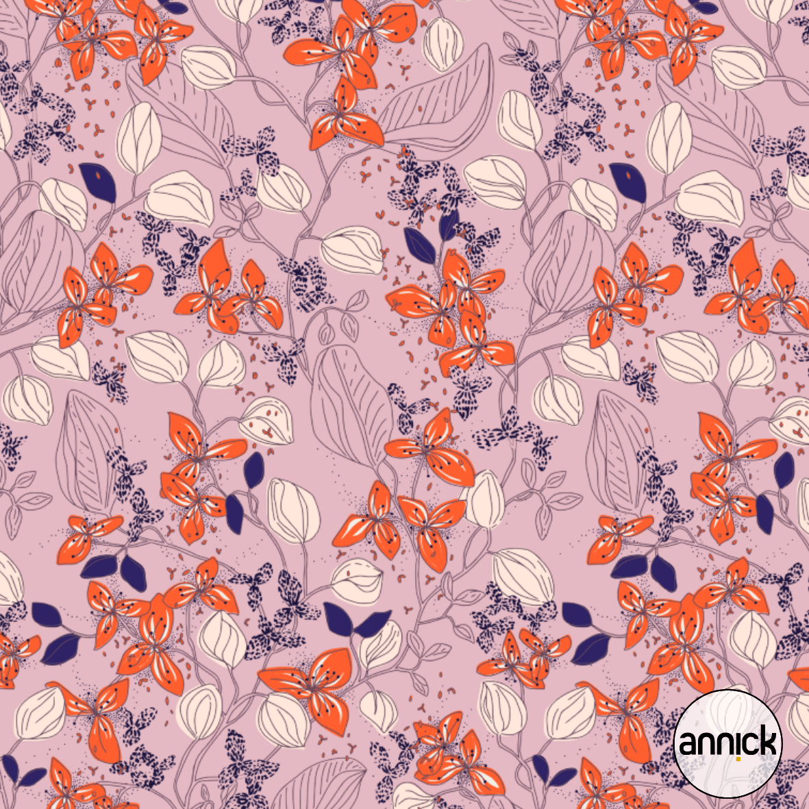 Bio Stoff - Floral Elegance Pink And Orange von Annick in rosa und orange