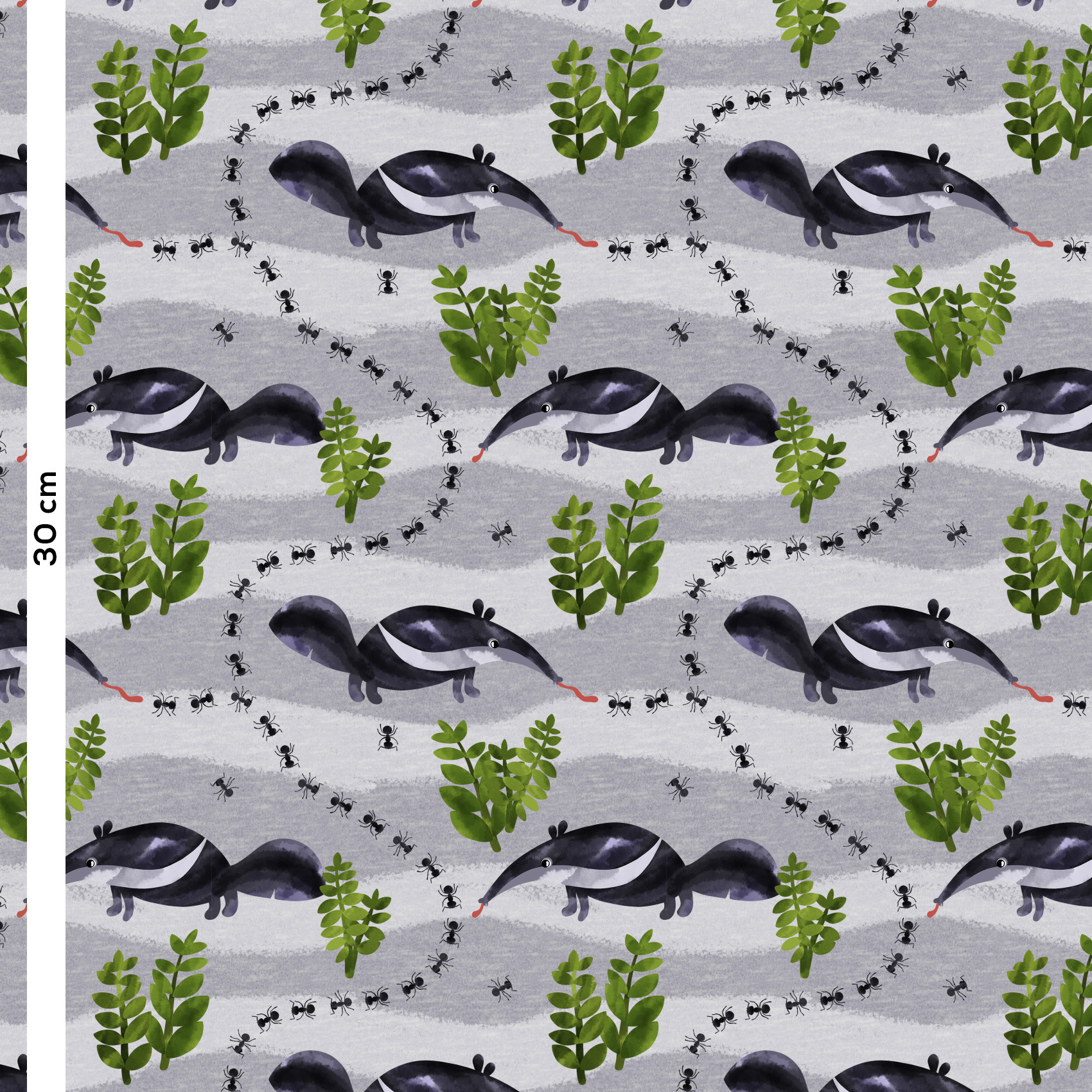 Scuba Stoff - Ameisenbär - Enemenemeins, Streifen, Tiere, grau, Breite 150 cm Scuba Stoff - Ameisenbär - Enemenemeins, Streifen, Tiere, grau, Breite 150 cm