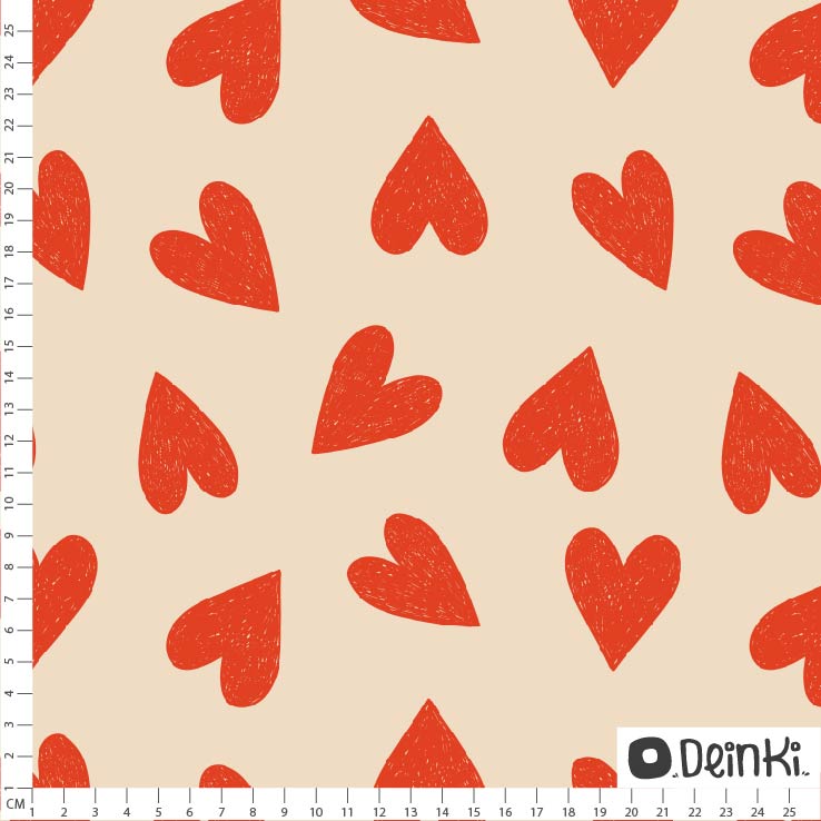 Bio Webware Stoff - Sketchy Hearts Creme rot - Deinki, creme, Herzen, 100% Bio-Baumwolle Bio Webware Stoff - Sketchy Hearts Creme rot - Deinki, creme, Herzen, 100% Bio-Baumwolle