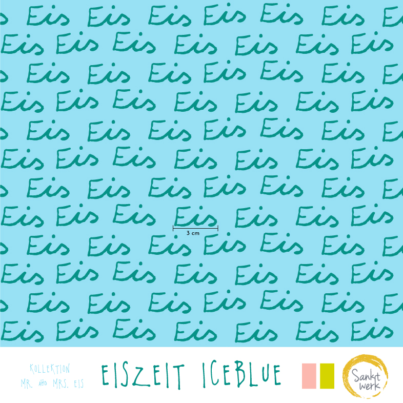 Bio Stoff  -  Eiszeit Iceblue  - Sanktwerk, Buchstaben & Zahlen, Sommer, blau, türkis