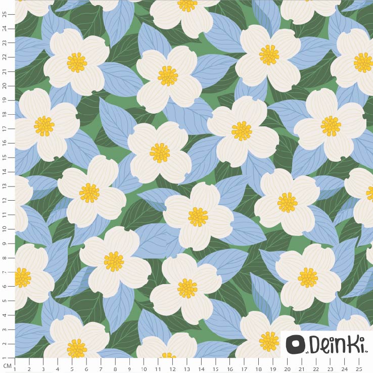 Bio Webware Stoff - Hartriegelblumen Grün Weiss - Deinki, grün, Floral & Blumen, Frühling 100% Bio-Baumwolle Bio Webware Stoff - Hartriegelblumen Grün Weiss - Deinki, grün, Floral & Blumen, Frühling 100% Bio-Baumwolle