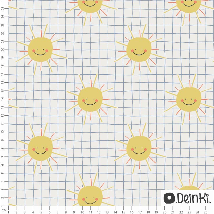 Bio Stoff  -  Sonnenschein  - Deinki, creme, Sommer, Sonne, Mond und Sterne, Kariert