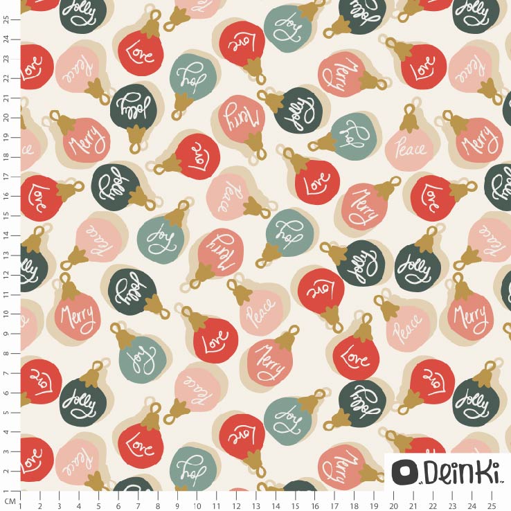 Bio Stoff  - Weihnachtsbaumkugel bunt hell - Deinki, creme, Winter, Weihnachten