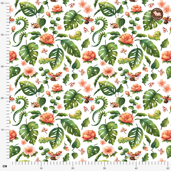 Organic fabric  -  Bugs and Flowers white