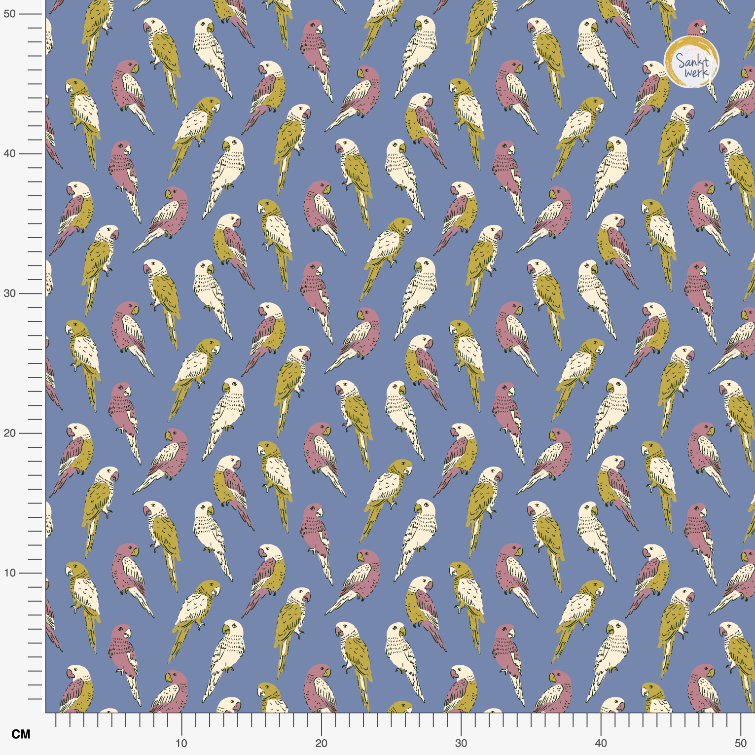 Organic fabric  -  Parrot Parade sky blue