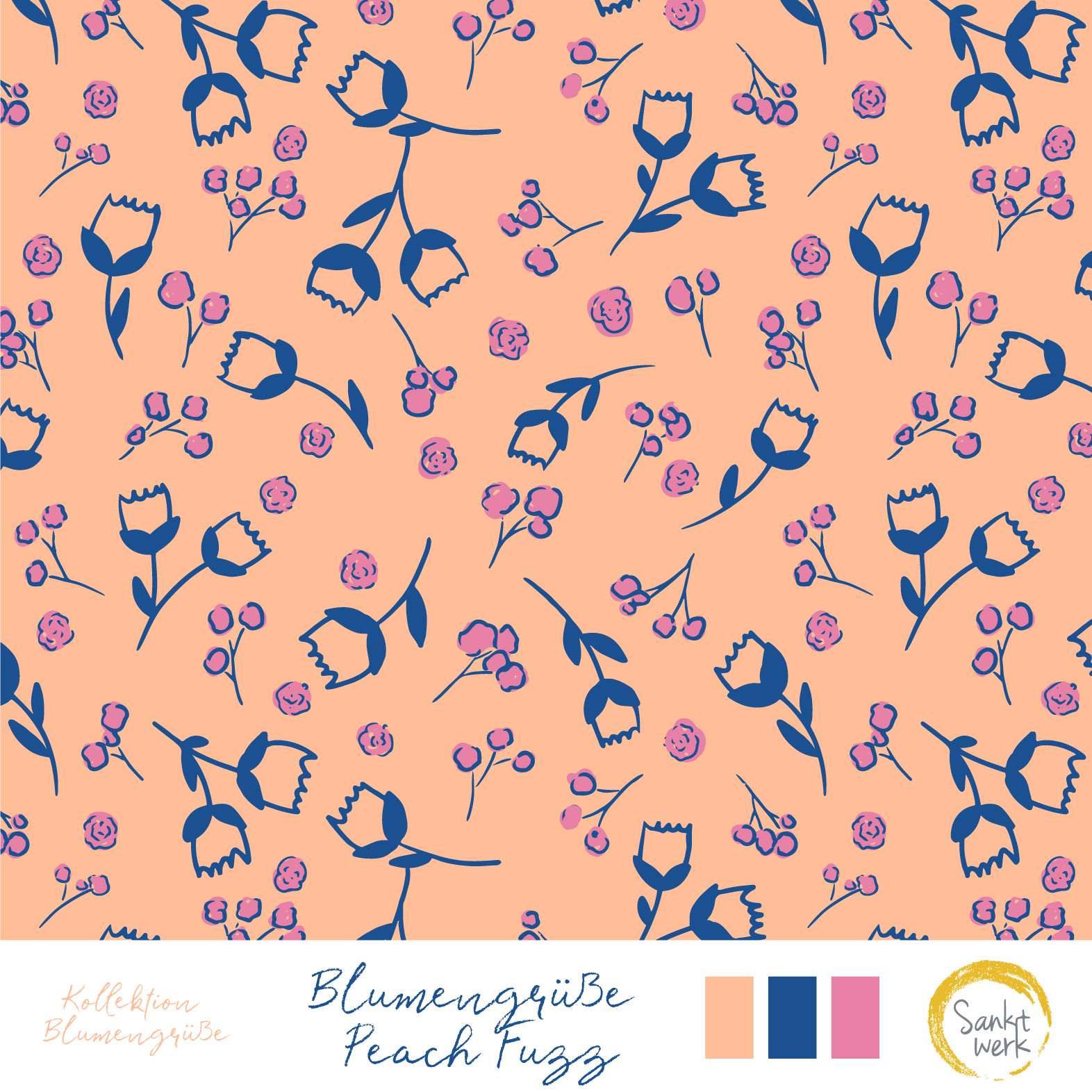 Bio Stoff  -  Blumengrüße Peach Fuzz  - Sanktwerk, Floral & Blumen, orange