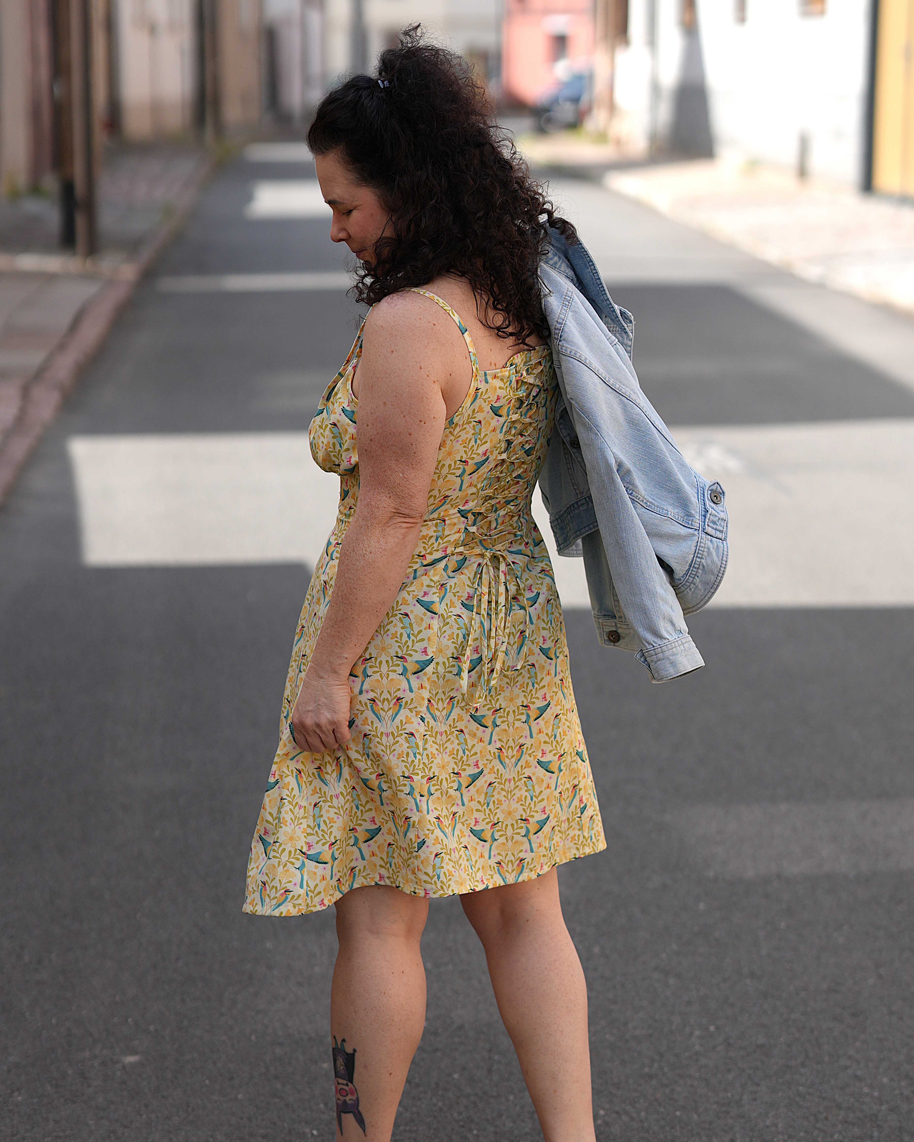 Organic fabric - Sommergold Vögel und Blumen yellow