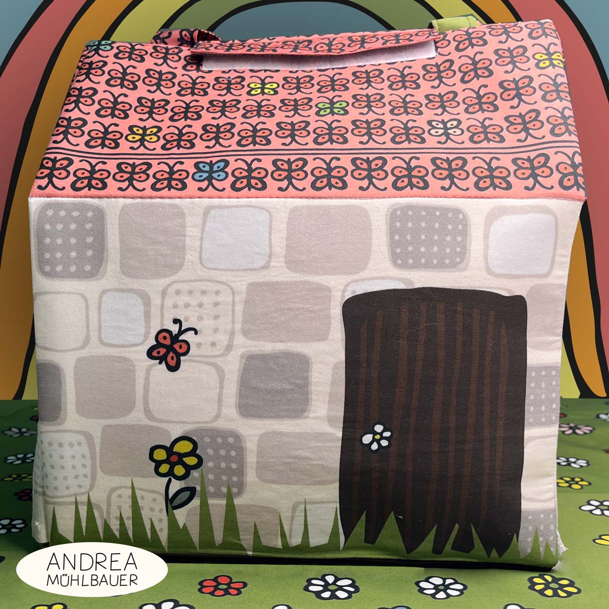 Bio Stoff - 1,50 m Panel Elfenwaldhaus von Andrea Muehlbauer