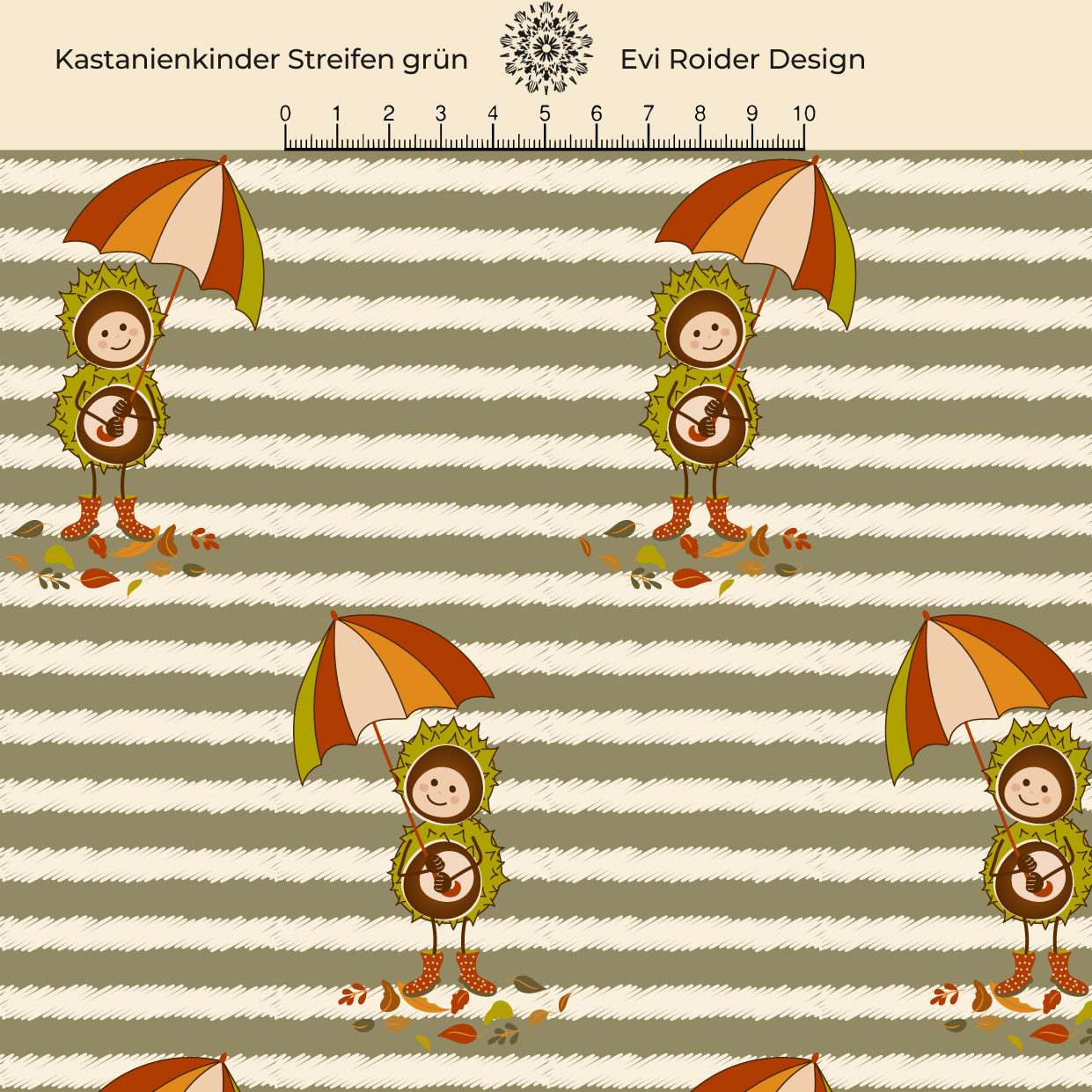 Bio Fabric - Chestnut Children Stripes Green by Evi Roider in green