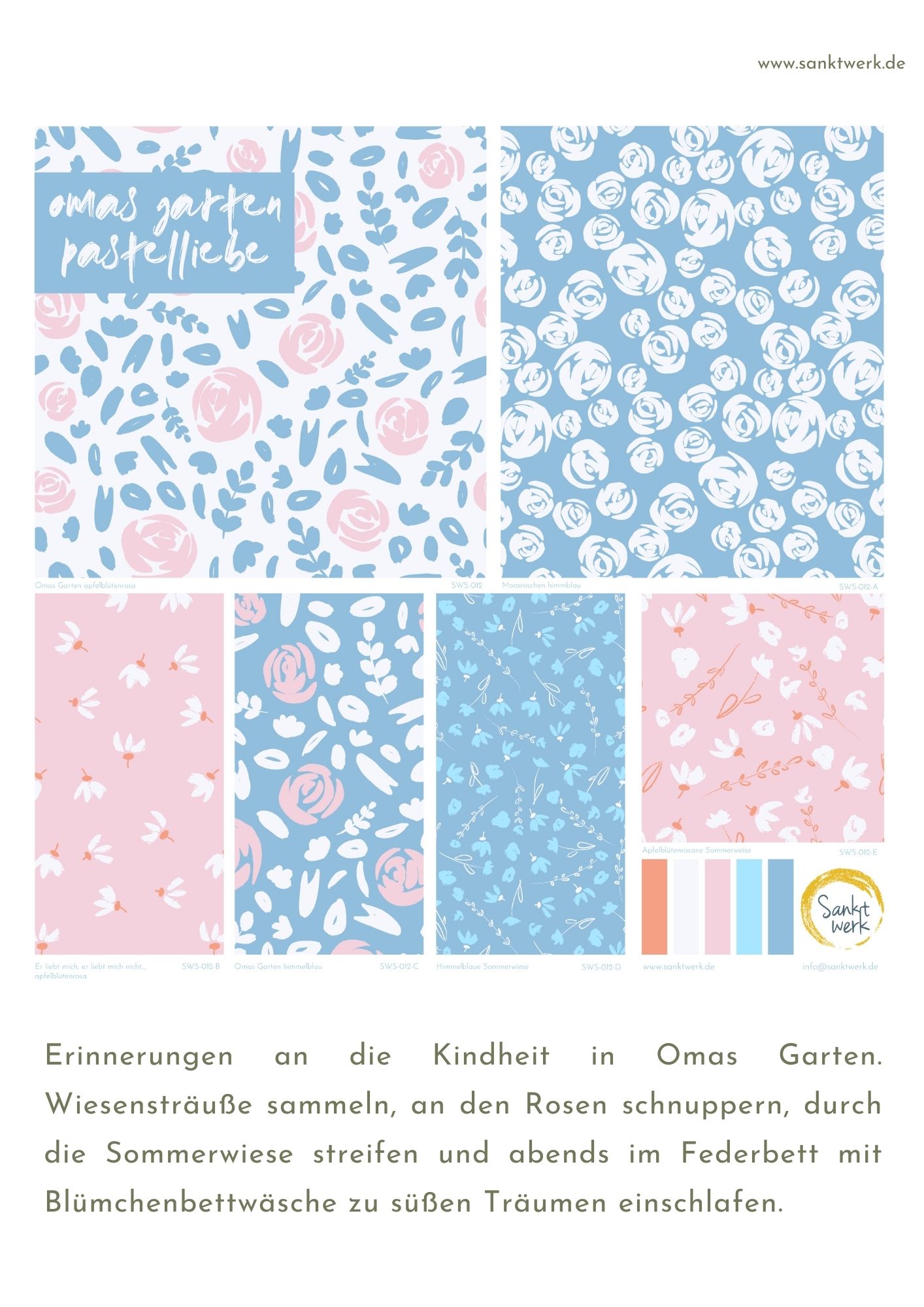 Bio Summersweat Stoff - Omas Garten - Sanktwerk, blau, Frühling, Floral & Blumen, Garten, Breite 150 cm Bio Summersweat Stoff - Omas Garten - Sanktwerk, blau, Frühling, Floral & Blumen, Garten, Breite 150 cm
