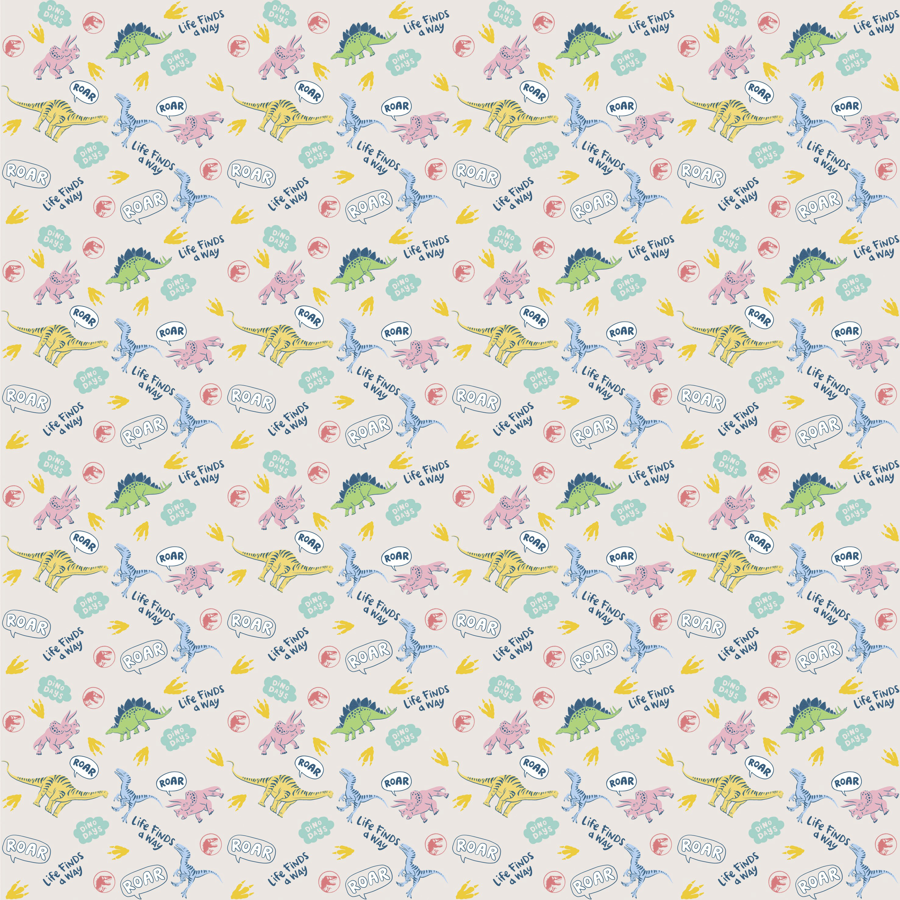 Bio Stoff  -  Jurassic World Life finds a way bunt  - JurassicWorld, Lizenzthemen, Dinosaurier, bunt, beige