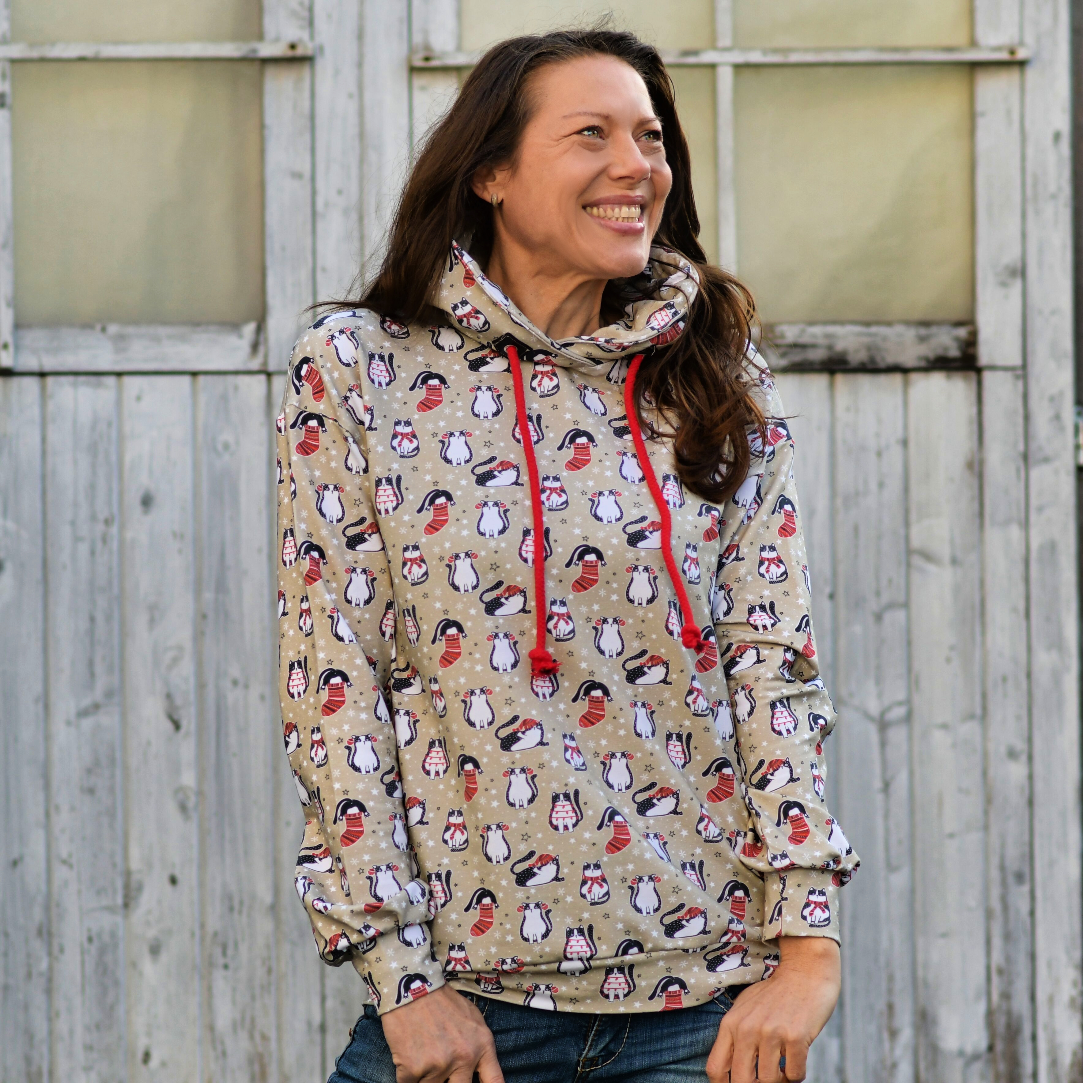 Bio Fabric - Cat Christmas Meow Multidirectional black, red