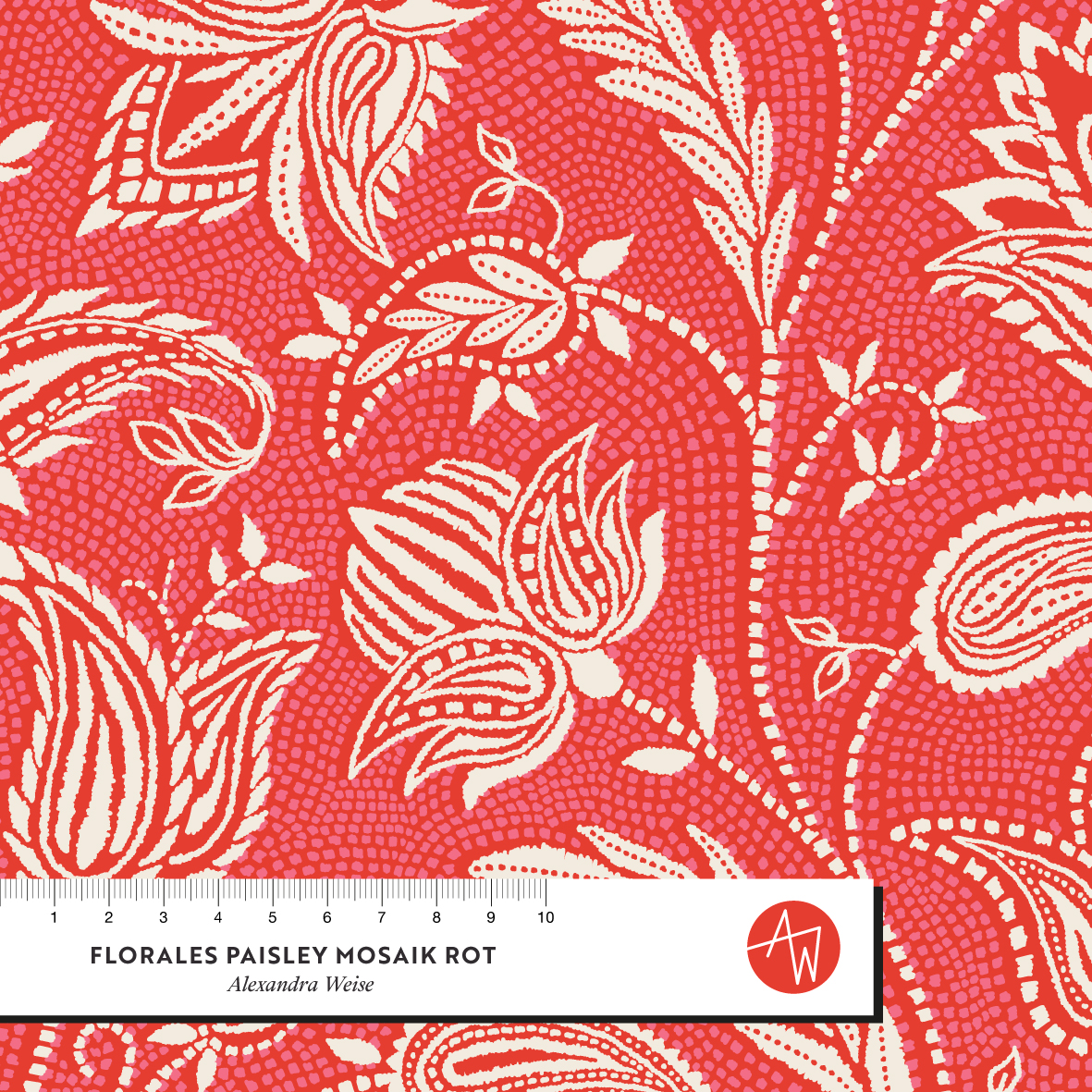 Bio Stoff - Florales Paisley Mosaik Rot von Alexandra Weise in rot