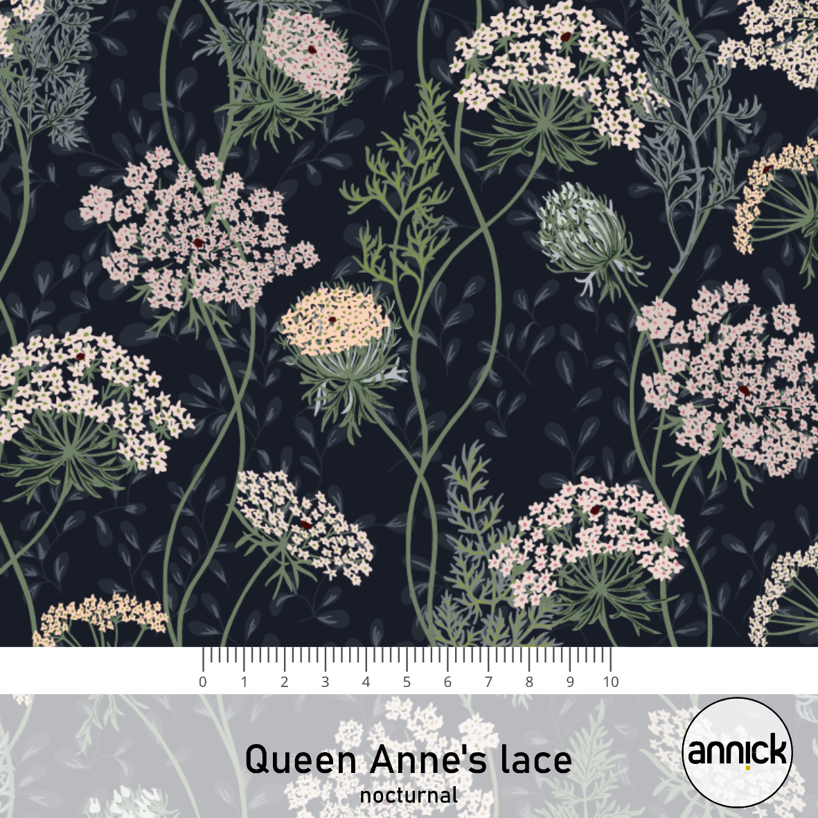 Bio Stoff  - Queen Anne's Lace Nocturnal - Annick, schwarz, Blumen