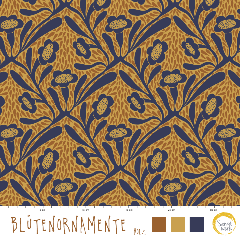 Bio Stoff - Blütenornamente Holz von Sanktwerk in braun