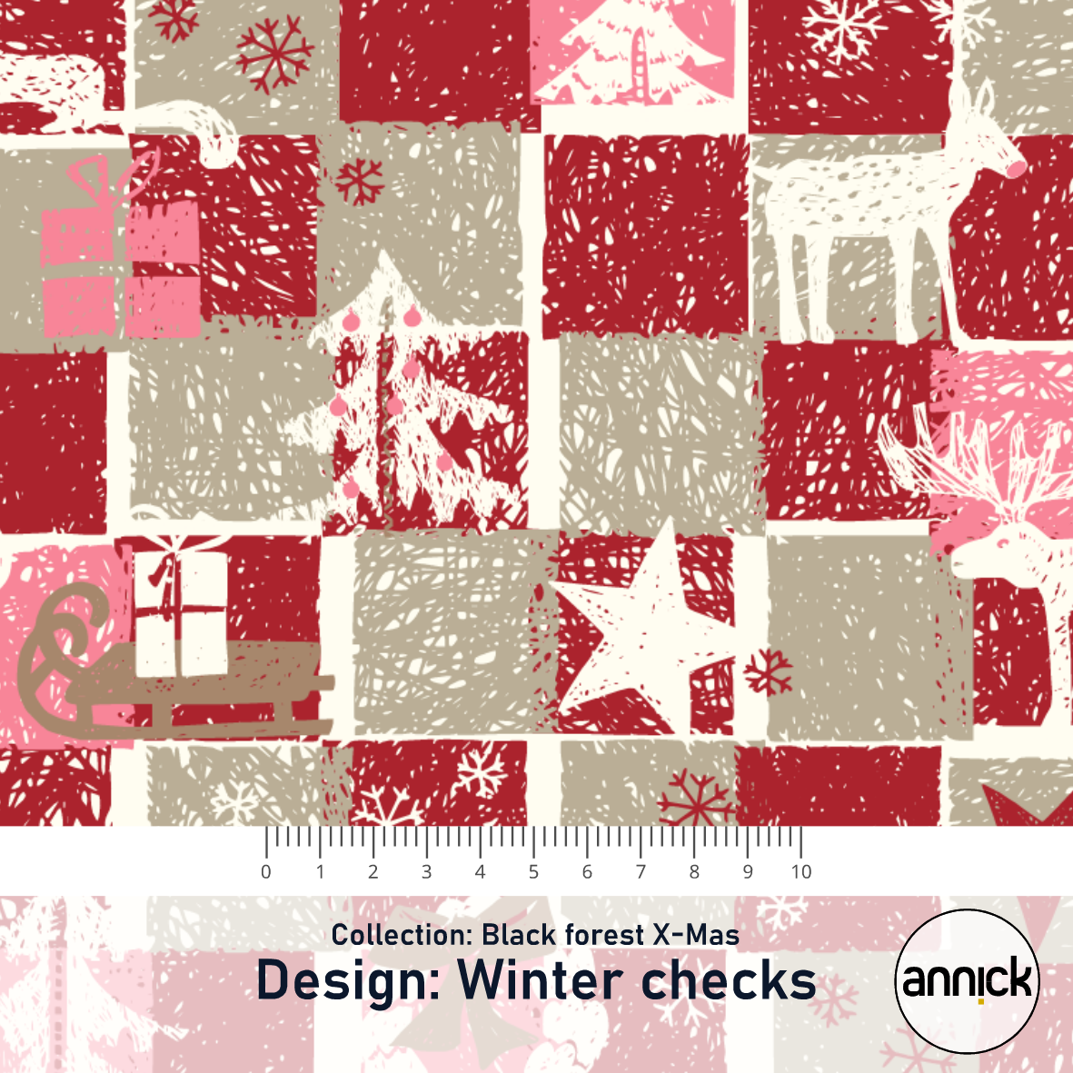 Bio Stoff  -  Black Forest X Mas Winter Checks - Annick, Winter, rot