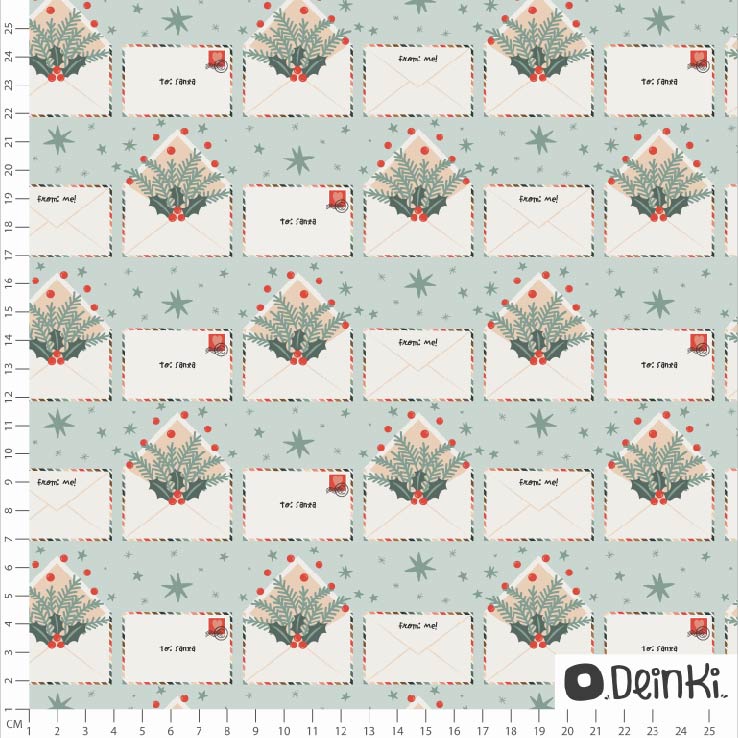 Bio Webware Stoff - Weihnachtsgrüsse Minze - Deinki, grün, Weihnachten, Gegenstände, 100% Bio-Baumwolle Bio Webware Stoff - Weihnachtsgrüsse Minze - Deinki, grün, Weihnachten, Gegenstände, 100% Bio-Baumwolle