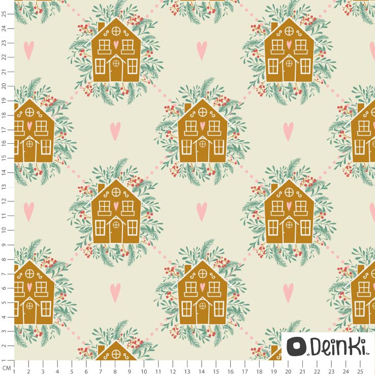 Bio Stoff - Gingerbread Houses cream