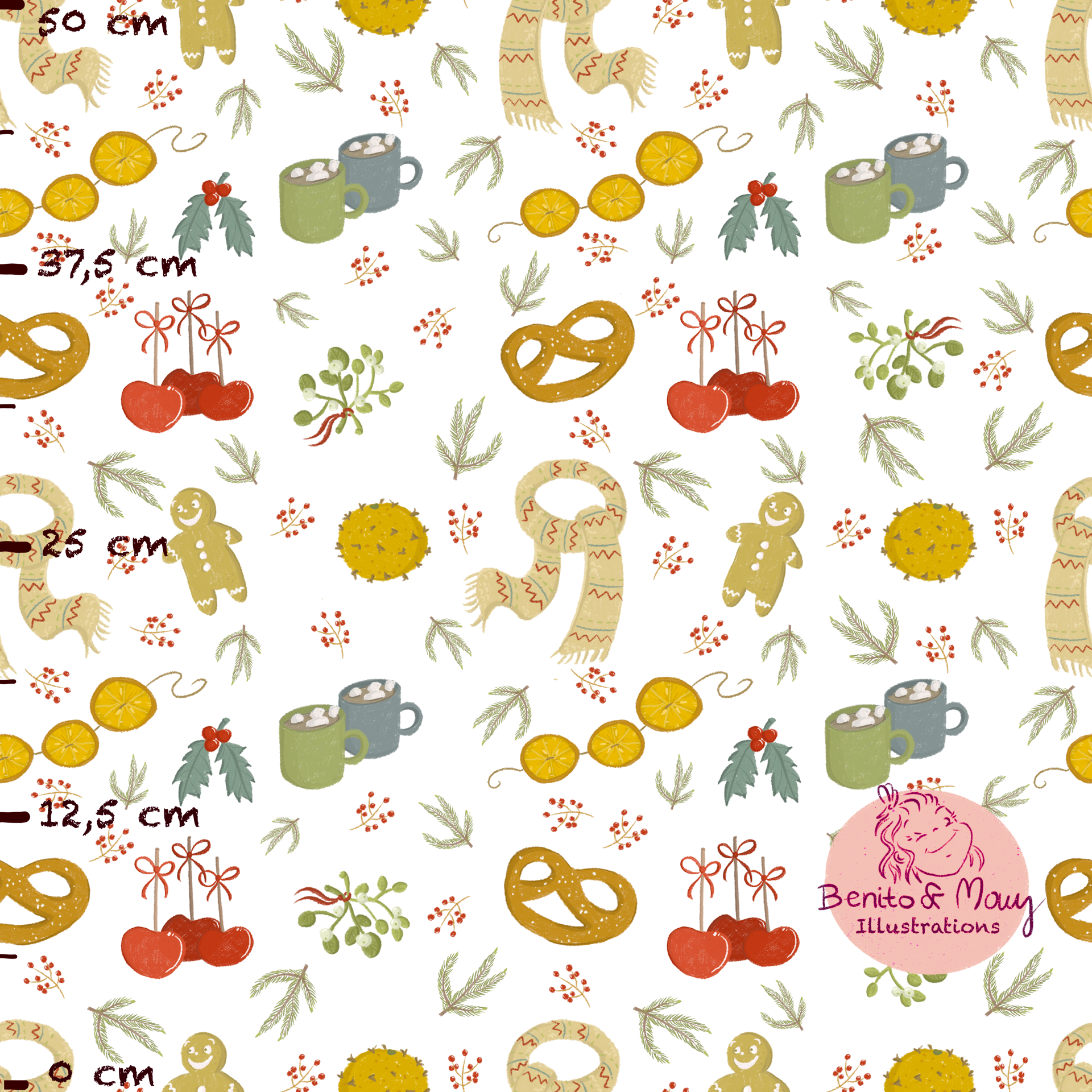 Bio Stoff - Adventfreude weiß groß von Benito Und Maus Illustrations in creme