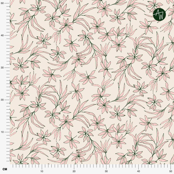 Organic fabric -  Botanical Leaf Sketch cream