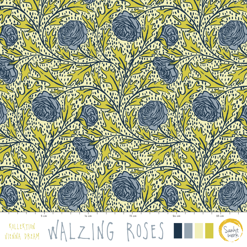 Bio Stoff - Walzig Roses grün