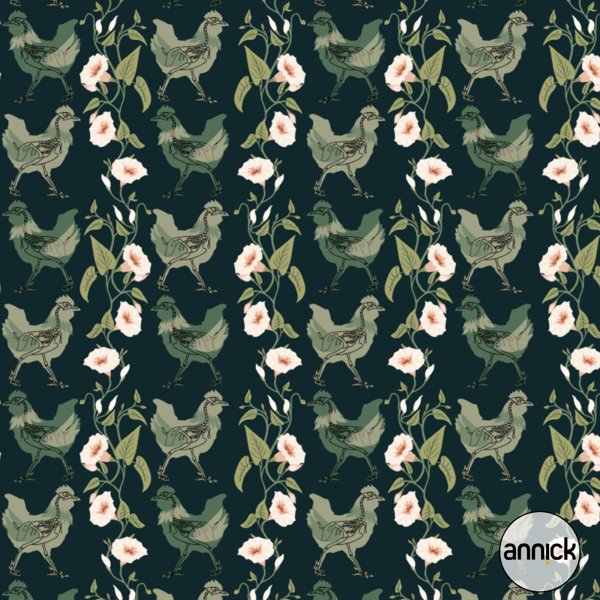 Bio Stoff - Gothic Cottage Chicken Dark Emerald von Annick in grün Bio Stoff - Gothic Cottage Chicken Dark Emerald von Annick in grün