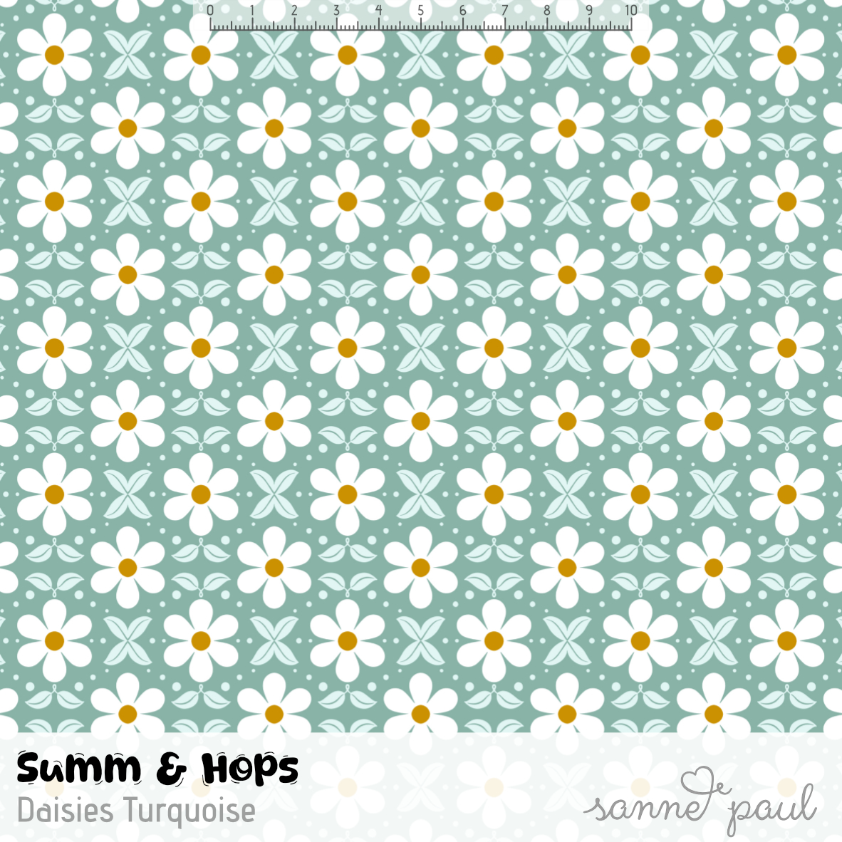 Bio Stoff - Summ And Hops Daisies Turquoise von Sanne Paul in türkis