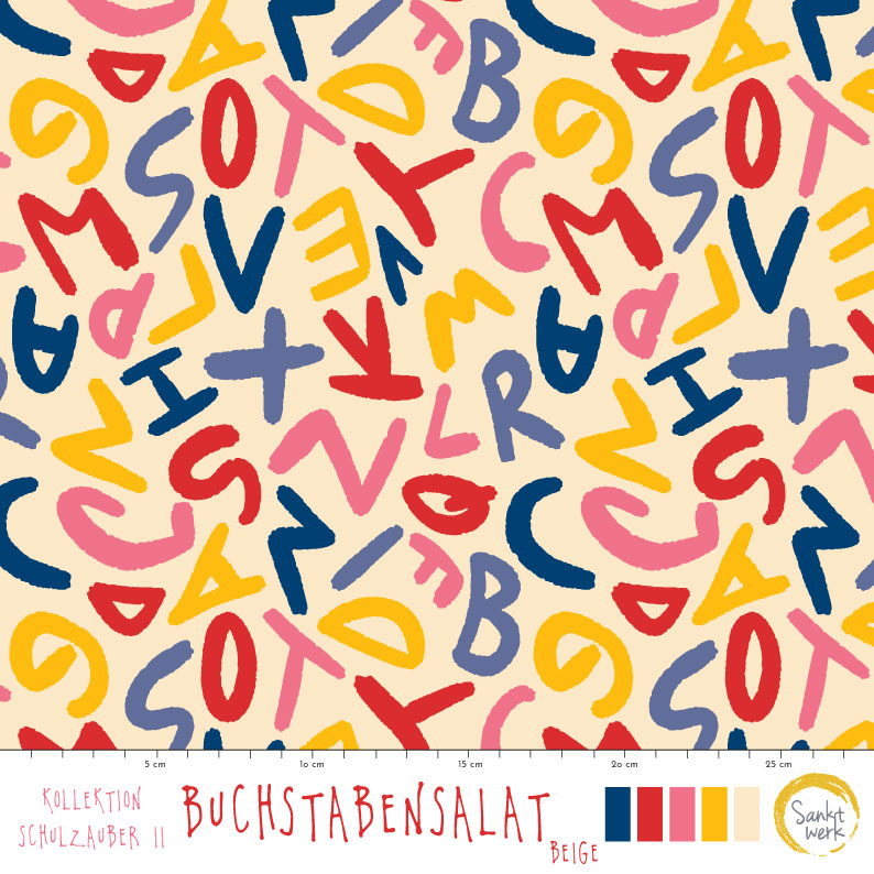 Bio Stoff - Buchstabensalat Beige von Sanktwerk in beige