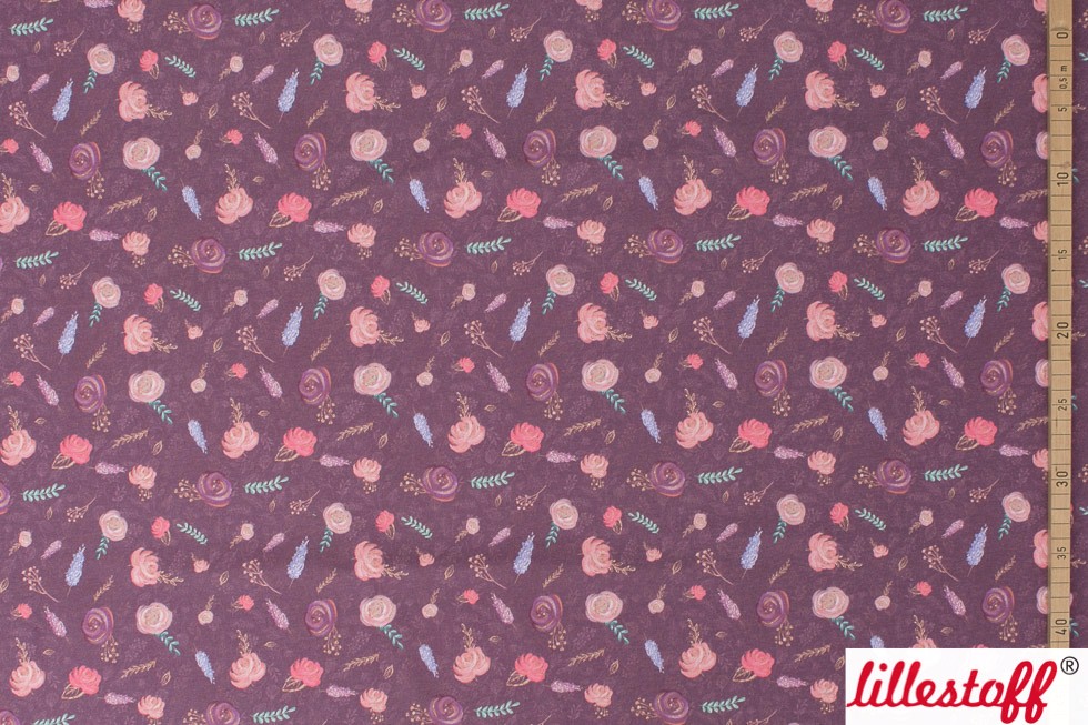 Bio Webware Stoff  -  Ballerina Blüten  - LilleSelection, Blätter & Ranken, Floral & Blumen, bordeaux, Herbst, 100% Bio-Baumwolle