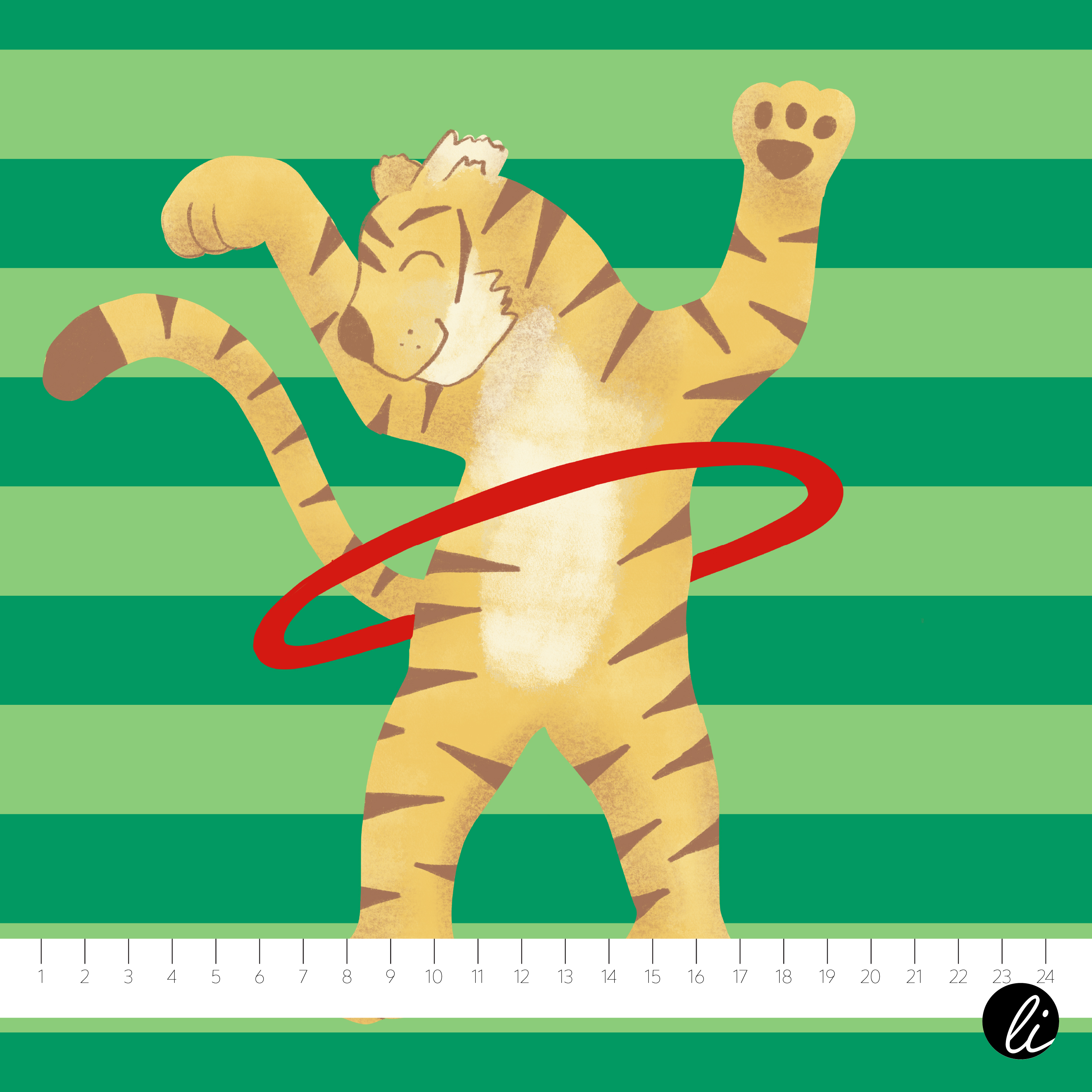 Bio Summersweat Stoff  - 50 cm Panel Summer Animal Tiger - AndreaLiesert, grün, Kinder Breite 150 cm