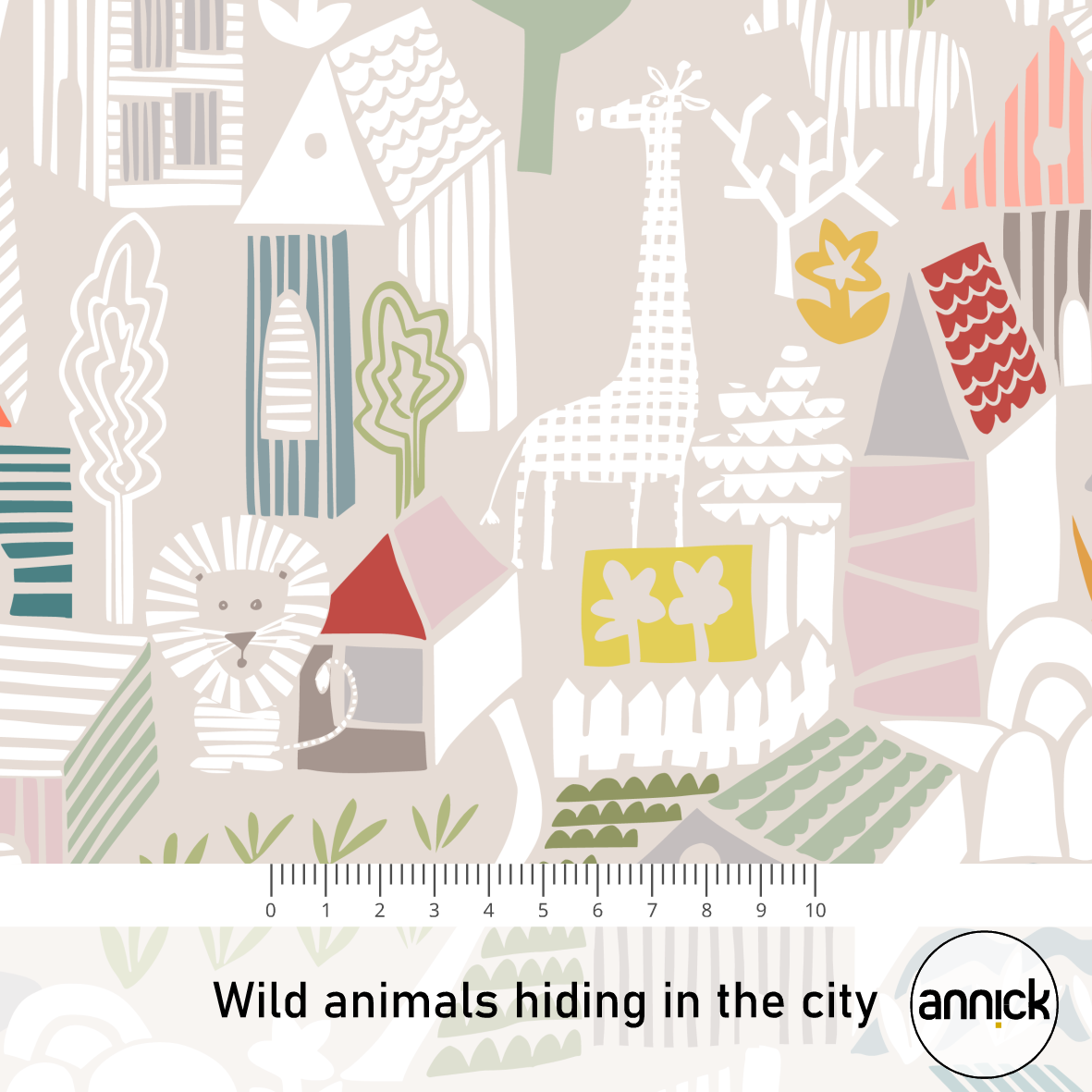 Bio Fabric - Animals in the City by Annick in beige