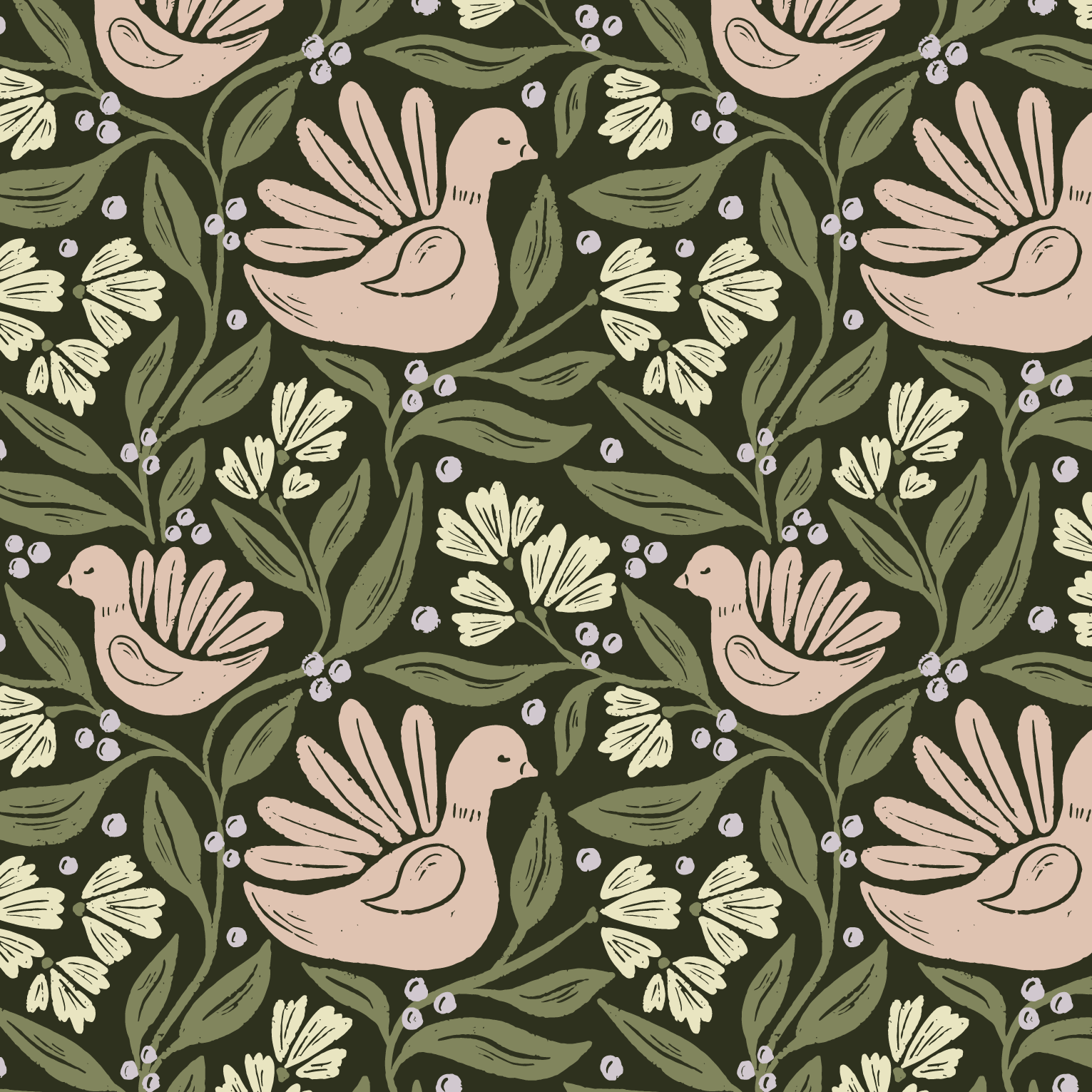 Organic fabric  - Birds of Paradise night