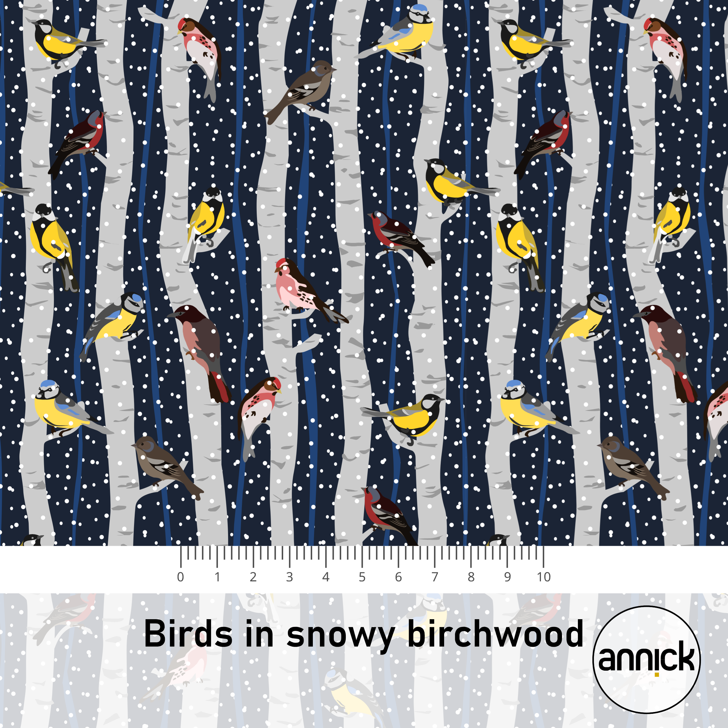 Birds in Snowy Birchwood