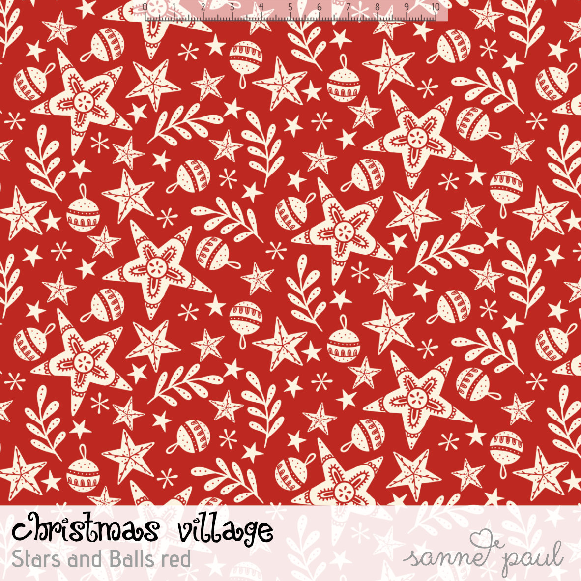 Bio Webware Stoff - Christmas Village Stars and Balls red - SannePaul, Sterne, Weihnachten, rot, 100% Bio-Baumwolle Bio Webware Stoff - Christmas Village Stars and Balls red - SannePaul, Sterne, Weihnachten, rot, 100% Bio-Baumwolle