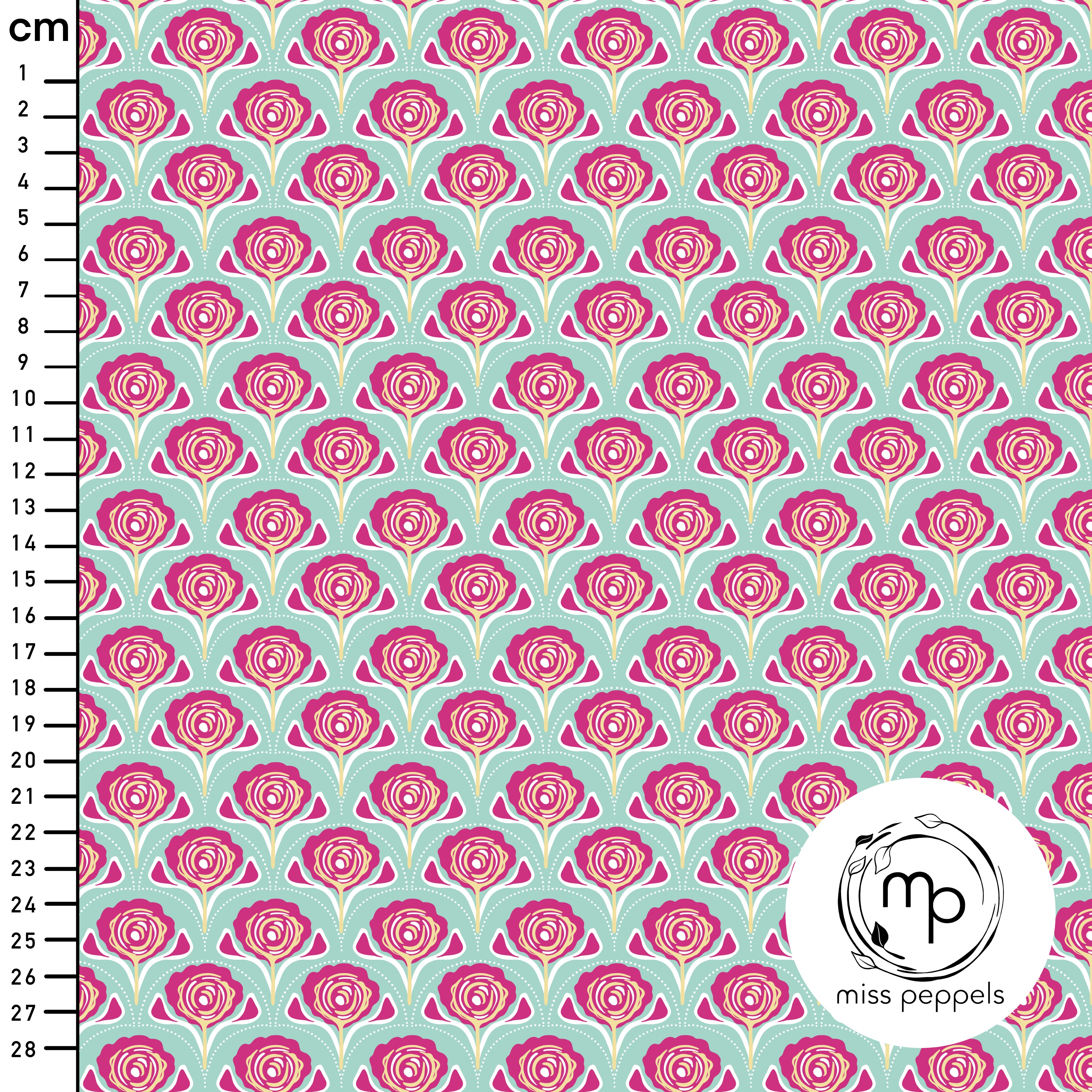 Bio Stoff  - Rosa A - misspeppels, türkis, Floral & Blumen