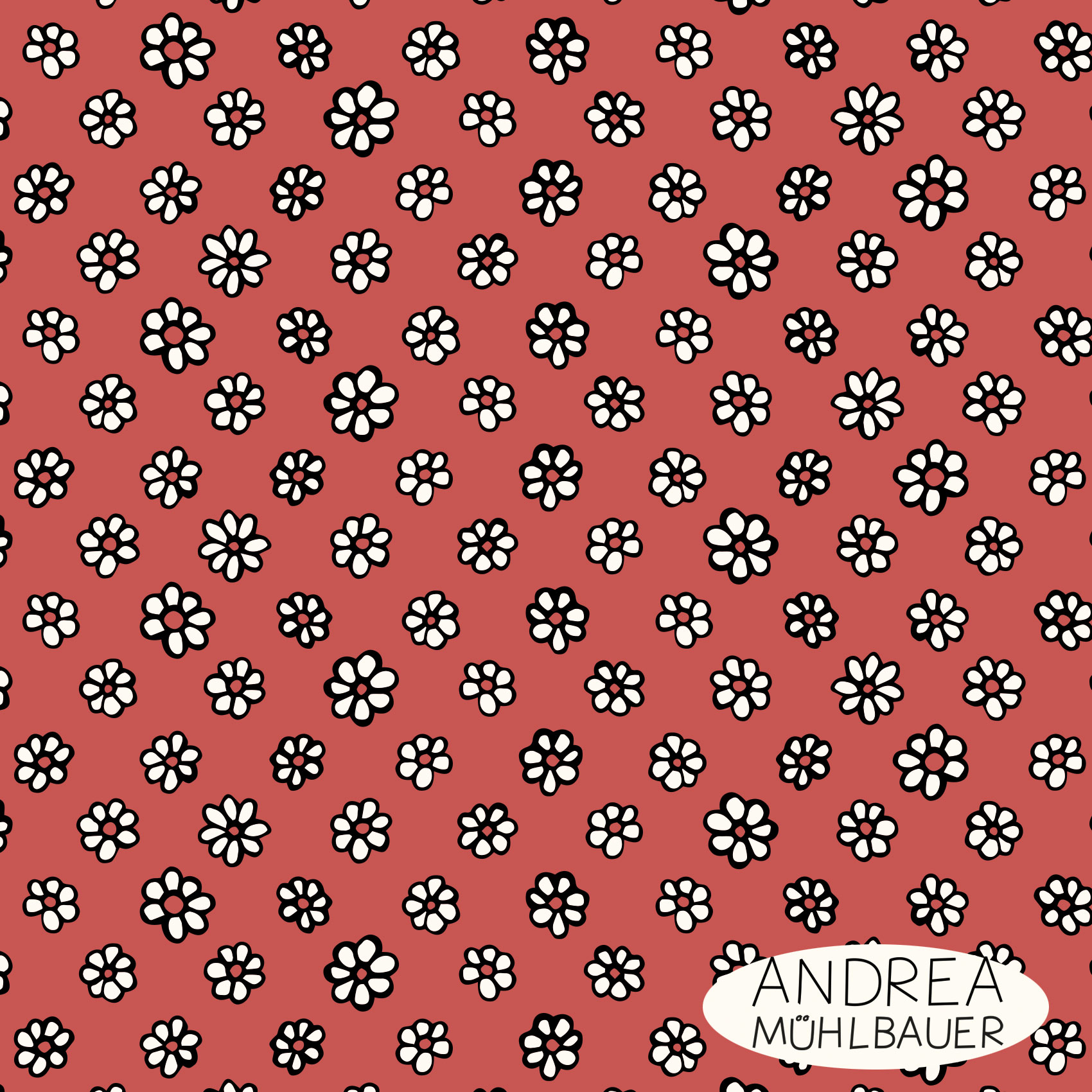 Bio Stoff  - Lots of Flowers Rot - AndreaMuehlbauer, rot, Blumen