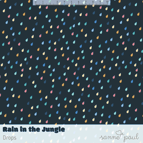 Organic Fabric - Rain In The Jungle Drops by Sanne Paul in blue