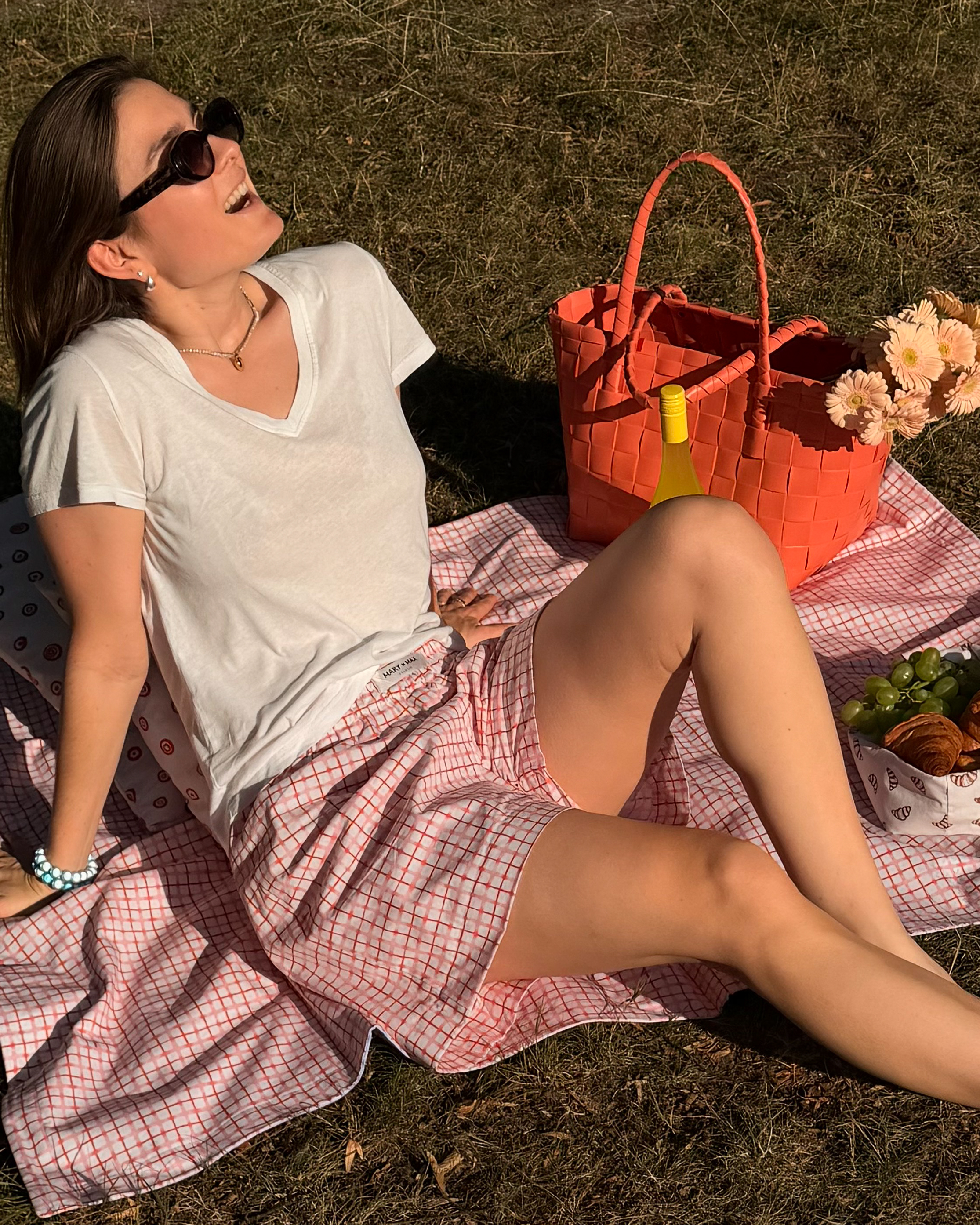 Bio Stoff  - Aquarell Picnic Karo rot