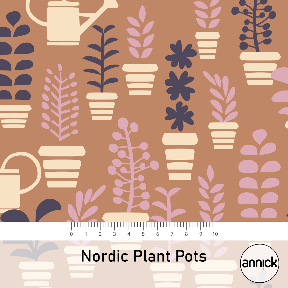 Bio Stoff  -  Nordic Plant Pots  - Annick, Floral & Blumen, Blätter & Ranken, braun