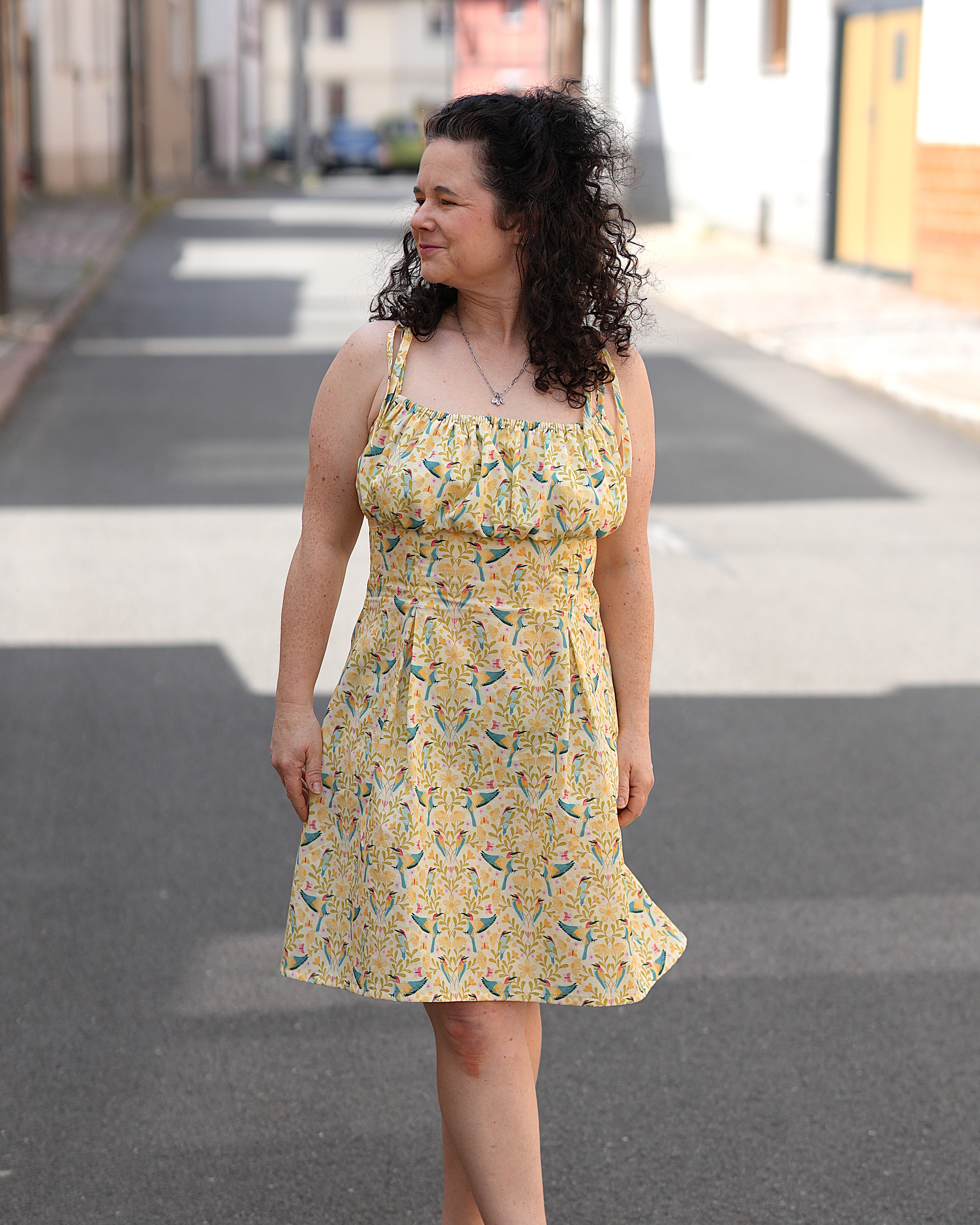 Organic fabric - Sommergold Vögel und Blumen yellow