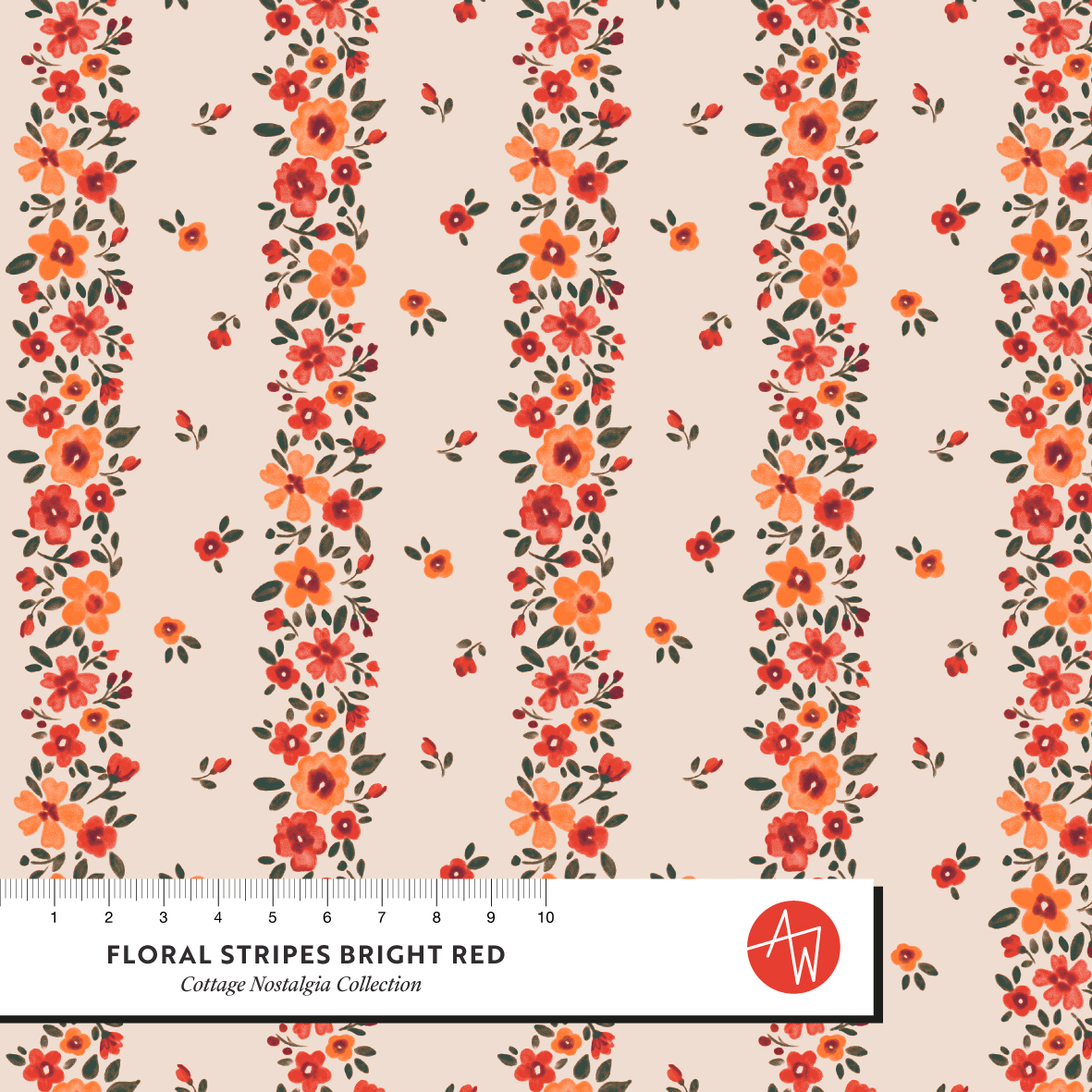 Bio Stoff - Floral Stripes Bright Red von Alexandra Weise in rot