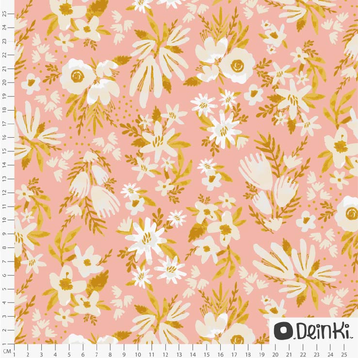 Bio Webware Stoff - Gemalte Blumen - Deinki, Sommer, Floral & Blumen, rosa, 100% Bio-Baumwolle Bio Webware Stoff - Gemalte Blumen - Deinki, Sommer, Floral & Blumen, rosa, 100% Bio-Baumwolle