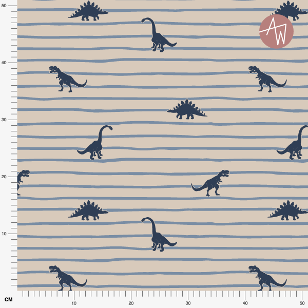 Bio Stoff  - Dino Stripes blau