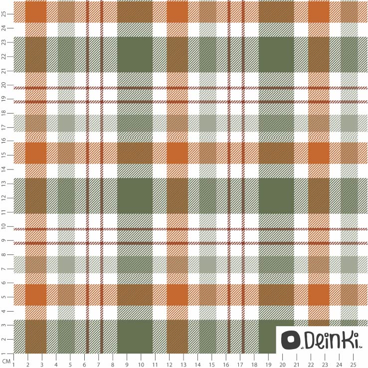 Bio Stoff - Oktobertartan Grün Orange von Deinki in grün, orange, weiß, rot, grau