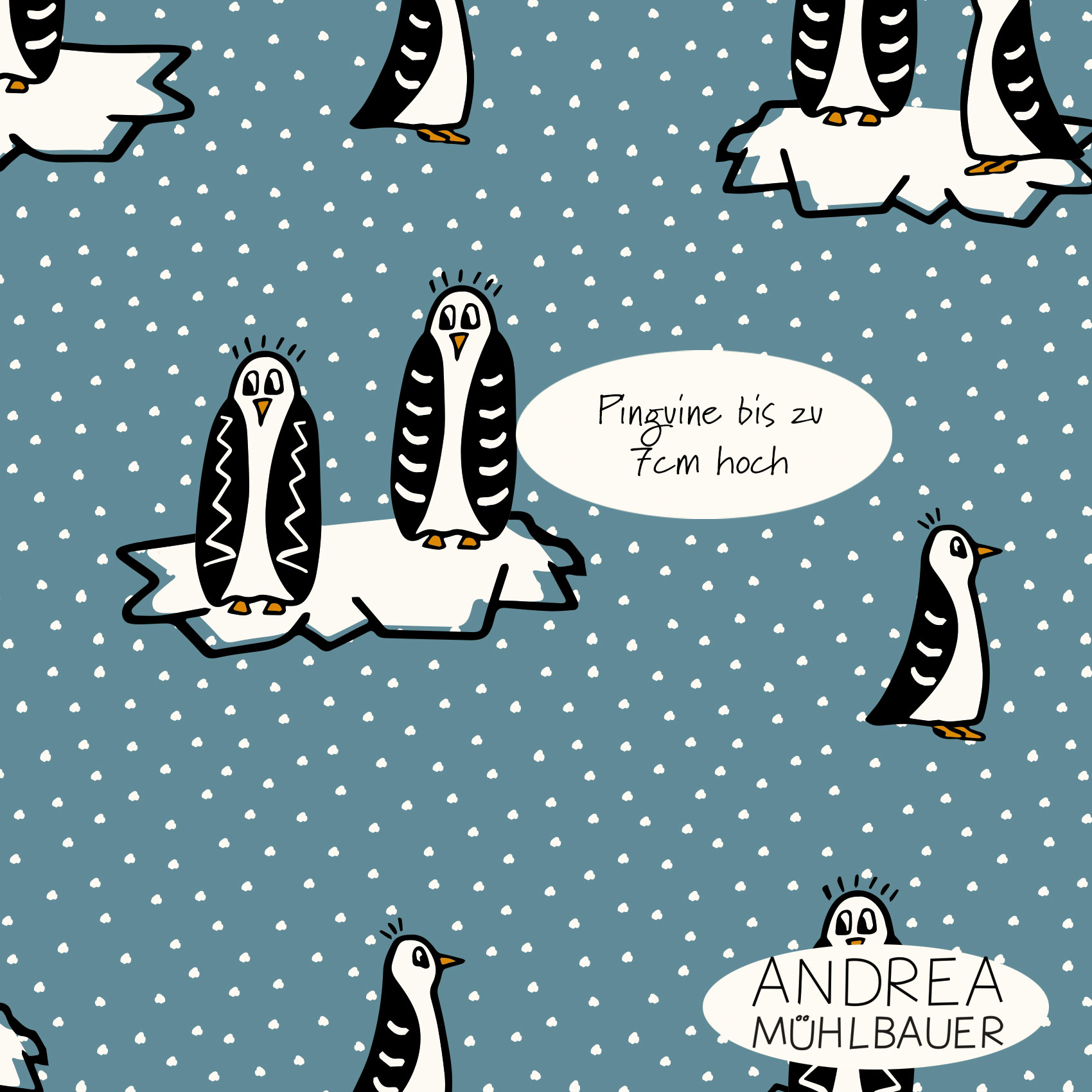 Bio Webware Stoff  - Penguin on Sky Blue - AndreaMuehlbauer, Tiere, blaut, 100% Bio-Baumwolle